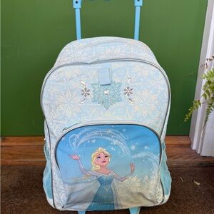 Disney Frozen Blue and White Kids Rolling Backpack Suitcase
